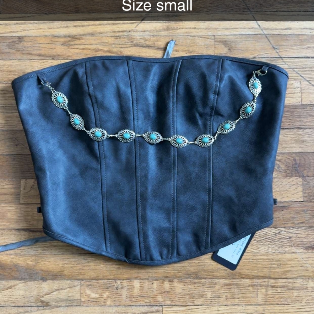 Black Corset with Turquoise Chain Detail